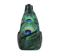 kkvhhyuo Green Peacock Feather Print Sling Bag Chest Bag, Lightweight Crossbody Bag Shoulder Backpack Bag for Men Women Daypack for Travel Hiking Cycling Camping Outdoor Sports