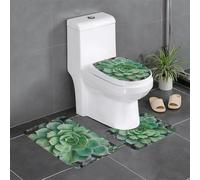 kkvhhyuo Green Succulent Print Bath Mat Set 3-Piece, Soft Water Absorbent Washable Floor Rugs with Stylish Design for Bathroom, Toilet, Pet Zones