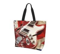 kkvhhyuo Guitar British Flag Print Shoulder Bag for Women Large Tote Bag Reusable Foldable Everyday Carryall for Work Shopping Travel Beach Outings.