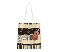 kkvhhyuo Guitar Piano Pattern Print Canvas Tote Bag, Large Handbag with Reinforced Handles Simple Shoulder Bag for College School Work Travel Shopping Daily Use
