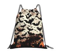 kkvhhyuo Halloween Flying Bats Printed Drawstring Backpack Large Foldable Draw String Bag with Adjustable Straps for Sports Travel Swimming School