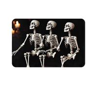 kkvhhyuo Halloween Posable Skeleton Skull Print Door mat 16 x 24 Inch, Washable Muddy Dirt Absorbent Low-Profile with Rubber Backing Indoor Door mat for Front Door, Kitchen, Pet Area, Laundry Room