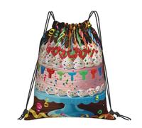 kkvhhyuo Happy Birthday Big Cake Printed Drawstring Backpack Large Foldable Draw String Bag with Adjustable Straps for Sports Travel Swimming School