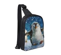 kkvhhyuo Happy Penguin Print Sling Bag Cross Body Chest Bag with Dual Zipper Pockets Adjustable Strap Lightweight Shoulder Bag for Traveling Running Cycling