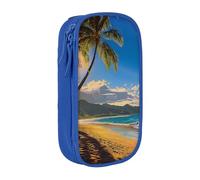 kkvhhyuo Hawaii Beach Print Large Pencil Case, Zip Smooth Pencil Pouch for Girls Boys with 2 Compartment Multifunctional Pencils Bag for School Office Travel Makeup Bags, Blue