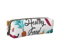 kkvhhyuo Healthy Food Print Leather Pencil Case, Pen Pouch Pen Bag with Gold Zipper Cosmetic Makeup Bag for Students Artists Teachers Office
