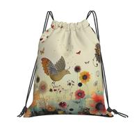 kkvhhyuo Hen Flying Butterflies Among Flower Printed Drawstring Backpack Large Foldable Draw String Bag with Adjustable Straps for Sports Travel Swimming School