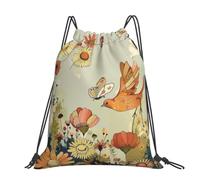 kkvhhyuo Hen Flying Butterflies Among Flowers print Printed Drawstring Backpack Large Foldable Draw String Bag with Adjustable Straps for Sports Travel Swimming School