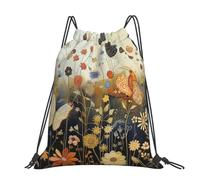 kkvhhyuo Hen Flying Butterflies Among Flowers Printed Drawstring Backpack Large Foldable Draw String Bag with Adjustable Straps for Sports Travel Swimming School