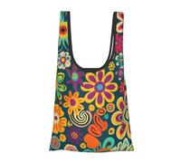 kkvhhyuo Hippie Pattern Print Reusable Shopping Bag, Foldable Grocery Bags in Pouch Portable Storage Bags for Daily Shopping Groceries Travel Storage
