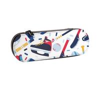 kkvhhyuo Hockey Elements Creative Patterned Print Leather Pencil Case, Leather Aesthetic Pencil Pouch Stationery Bag Pen Holder for Stationery Makeup Utensils Organizer