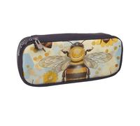 kkvhhyuo Honey Bee Print Leather Pencil Case, Big Capacity Pencil Pouch Stationery Pen Bag Multifunctional Pencil Bag Marker Pen Case for School Student Girl Boy Women Men