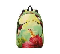 kkvhhyuo Hummingbirds Red Flower Hibiscus Print Canvas Backpack, Lightweight School Backpack Travel Laptop Backpack for Men Women Work Sports Travel Flight, M