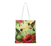 kkvhhyuo Hummingbirds Red Flower Hibiscus Print Canvas Tote Bag, Large Handbag with Reinforced Handles Simple Shoulder Bag for College School Work Travel Shopping Daily Use