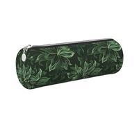 kkvhhyuo Hunter Green Floral Petals Pattern Print Leather Pencil Case Portable Round Pencil Pouch with Silver Zip Multifunctional Pencil Holder Pouch Stationery Pen Bag for Teen Girls and Boys