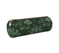 kkvhhyuo Hunter Green Floral Petals Pattern Print Leather Pencil Case Portable Round Pencil Pouch with Gold Zip Multifunctional Pencil Holder Pouch Stationery Pen Bag for Teen Girls and Boys