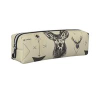 kkvhhyuo Hunting Arrows Triangles Deer Print Leather Pencil Case Portable Stationery Bag Pencil Pouch Slim Design Pen Bag with Silver Zipper Pocket Size for or Student Office College Middle School