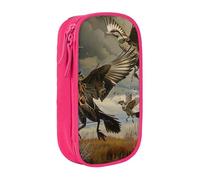 kkvhhyuo Hunting Flying Wild Print Large Pencil Case, Zip Smooth Pencil Pouch for Girls Boys with 2 Compartment Multifunctional Pencils Bag for School Office Travel Makeup Bags, Pink