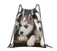 kkvhhyuo Husky Puppies Dogs Printed Drawstring Backpack Large Foldable Draw String Bag with Adjustable Straps for Sports Travel Swimming School