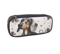 kkvhhyuo I Love My Dog Dachshunds Print Leather Pencil Case, Big Capacity Pencil Pouch Stationery Pen Bag Multifunctional Pencil Bag Marker Pen Case for School Student Girl Boy Women Men