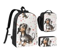 kkvhhyuo I Love My Dog Dachshunds Print School Backpack Set with 17 Inch Kids Backpack Lunch Bag & Pencil Case Bundle for Teens Girls Boys, Lightweight Bookbag Travel Rucksack