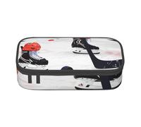 kkvhhyuo Ice Hockey Pattern Print Large Capacity Pencil Case, Stationery Pencils Case Bag with Compartments, Portable Pencil Pouch Pencil Bag with Zipper for Students Teachers Office