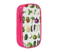 kkvhhyuo Introduction of Various Vegetables Print Large Pencil Case, Zip Smooth Pencil Pouch for Girls Boys with 2 Compartment Multifunctional Pencils Bag for School Office Travel Makeup Bags, Pink