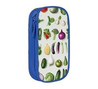 kkvhhyuo Introduction of Various Vegetables Print Large Pencil Case, Zip Smooth Pencil Pouch for Girls Boys with 2 Compartment Multifunctional Pencils Bag for School Office Travel Makeup Bags, Blue