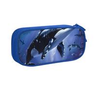kkvhhyuo Killer Whale Print Large Capacity Pencil Case, Stationery Organizer Pencil Pouch Office Makeup Bag Portable Pen Bag for Boys Girls, Blue