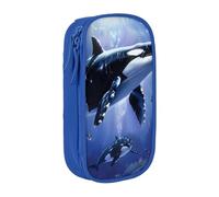 kkvhhyuo Killer Whale Print Large Pencil Case, Zip Smooth Pencil Pouch for Girls Boys with 2 Compartment Multifunctional Pencils Bag for School Office Travel Makeup Bags, Blue