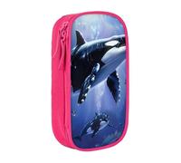 kkvhhyuo Killer Whale Print Large Pencil Case, Zip Smooth Pencil Pouch for Girls Boys with 2 Compartment Multifunctional Pencils Bag for School Office Travel Makeup Bags, Pink