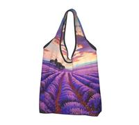 kkvhhyuo Lavender Fields Print Large Foldable Shopping Tote Bag 1 Pc, Reusable Tote Bags Washable Travel Recycle Folding Shopping Bag For Grocery, Outdoor Camping, Daily Use