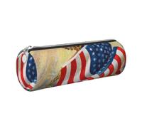 kkvhhyuo Leather Pencil PU Leather Cosmetic Makeup Bag, American USA Flag Eagle Art Printed Pen Bags with Silver Zipper Storage Box for School College Office Travel