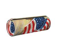 kkvhhyuo Leather Pencil PU Leather Cosmetic Makeup Bag, American USA Flag Eagle Art Printed Pen Bags with Gold Zipper Storage Box for School College Office Travel