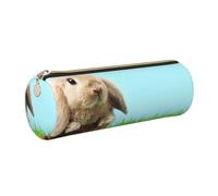 kkvhhyuo Leather Pencil PU Leather Cosmetic Makeup Bag, Bunny on Green Grass Printed Pen Bags with Gold Zipper Storage Box for School College Office Travel
