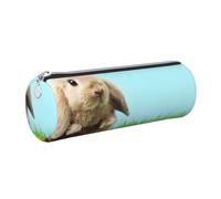 kkvhhyuo Leather Pencil PU Leather Cosmetic Makeup Bag, Bunny on Green Grass Printed Pen Bags with Silver Zipper Storage Box for School College Office Travel