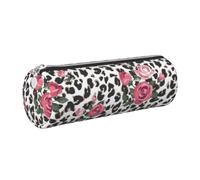 kkvhhyuo Leather Pencil PU Leather Cosmetic Makeup Bag, Cute Pink Rose Mix Leopard Pattern Printed Pen Bags with Silver Zipper Storage Box for School College Office Travel