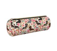 kkvhhyuo Leather Pencil PU Leather Cosmetic Makeup Bag, Dachshund Printed Pen Bags with Gold Zipper Storage Box for School College Office Travel