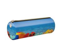 kkvhhyuo Leather Pencil PU Leather Cosmetic Makeup Bag, Flip-Flops on a Sandy Beach Printed Pen Bags with Gold Zipper Storage Box for School College Office Travel