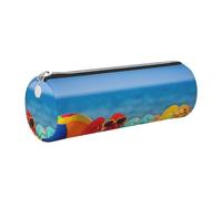 kkvhhyuo Leather Pencil PU Leather Cosmetic Makeup Bag, Flip-Flops on a Sandy Beach Printed Pen Bags with Silver Zipper Storage Box for School College Office Travel