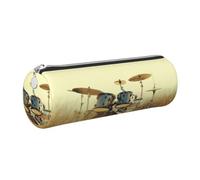 kkvhhyuo Leather Pencil PU Leather Cosmetic Makeup Bag, Music Drum in Field Printed Pen Bags with Silver Zipper Storage Box for School College Office Travel
