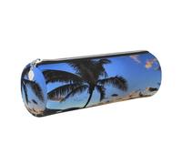 kkvhhyuo Leather Pencil PU Leather Cosmetic Makeup Bag, Sunrise Seaside Palm Tree Printed Pen Bags with Silver Zipper Storage Box for School College Office Travel