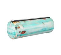 kkvhhyuo Leather Pencil PU Leather Cosmetic Makeup Bag, Tropical Beach Seaside Printed Pen Bags with Silver Zipper Storage Box for School College Office Travel