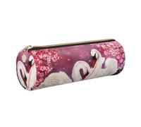 kkvhhyuo Leather Pencil PU Leather Cosmetic Makeup Bag, White Swans with Pink Floral Tree Printed Pen Bags with Gold Zipper Storage Box for School College Office Travel
