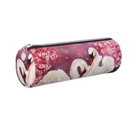 kkvhhyuo Leather Pencil PU Leather Cosmetic Makeup Bag, White Swans with Pink Floral Tree Printed Pen Bags with Silver Zipper Storage Box for School College Office Travel