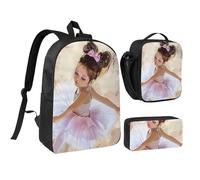 kkvhhyuo Little Ballerina Dancing Girl Print School Backpack Set with 17 Inch Kids Backpack Lunch Bag & Pencil Case Bundle for Teens Girls Boys, Lightweight Bookbag Travel Rucksack