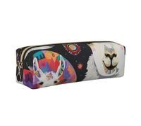 kkvhhyuo Llama Alpaca Print Leather Pencil Case Portable Stationery Bag Pencil Pouch Slim Design Pen Bag with Gold Zipper Pocket Size for or Student Office College Middle School