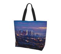 kkvhhyuo Los Angeles Skyline Print Shoulder Bag for Women Large Tote Bag Reusable Foldable Everyday Carryall for Work Shopping Travel Beach Outings.