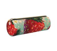 kkvhhyuo Lovely Strawberry Print Leather Pencil Case Portable Round Pencil Pouch with Gold Zip Multifunctional Pencil Holder Pouch Stationery Pen Bag for Teen Girls and Boys