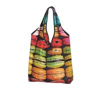 kkvhhyuo Macaron Biscuit Flavored Pastries Print Large Foldable Shopping Tote Bag 1 Pc, Reusable Tote Bags Washable Travel Recycle Folding Shopping Bag For Grocery, Outdoor Camping, Daily Use